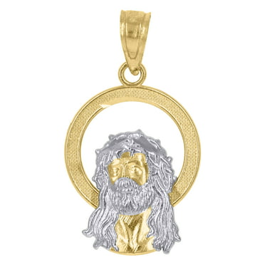Jewels By Lux 10kt Gold Two-tone Textured Womens Jesus Ht:22.6mm x W:12.9mm Religious Charm Pendant. 